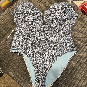 Bar III Blue and White Animal Print Swimsuit